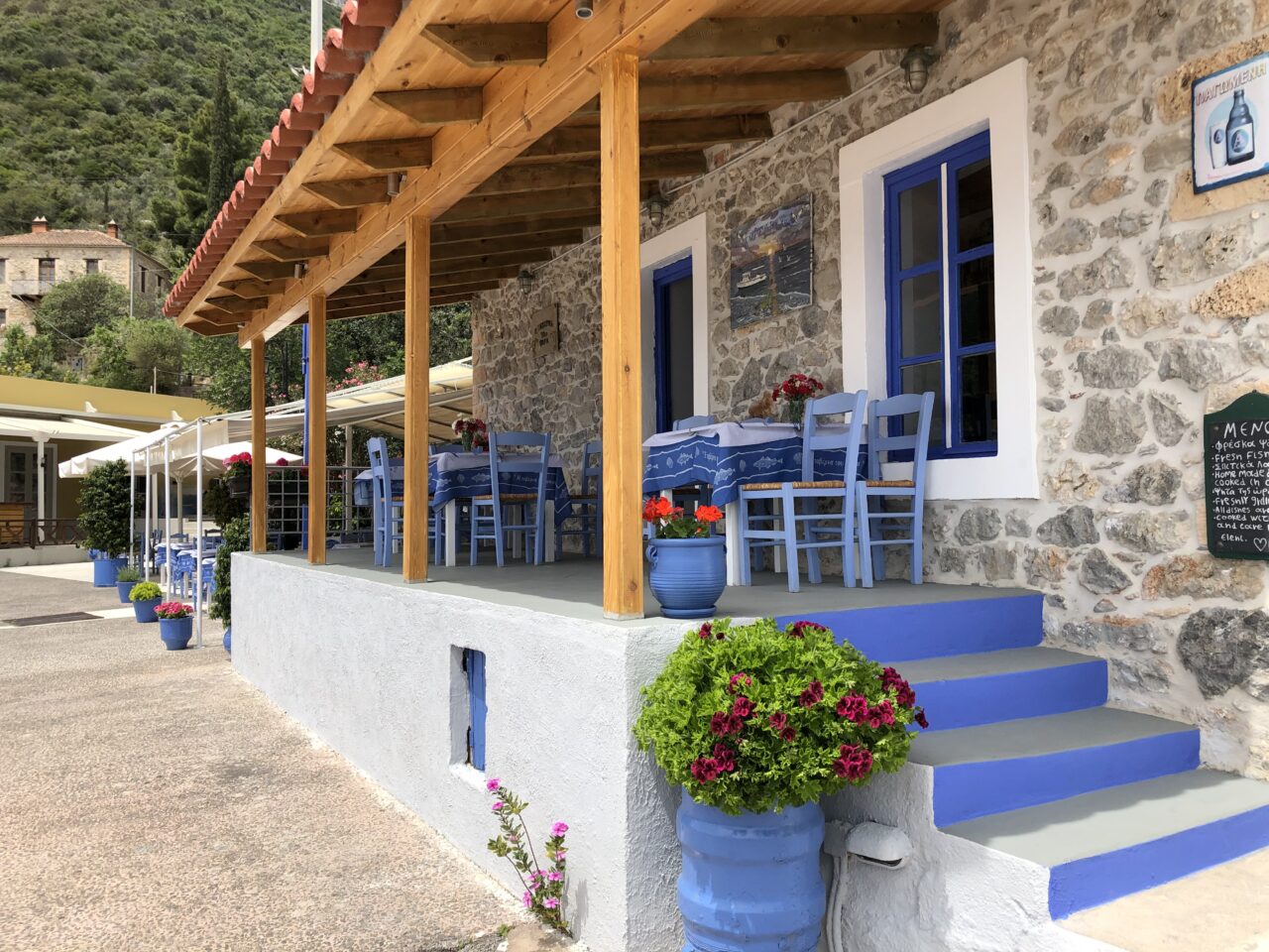 Blue Chairs in Greek Tavern
